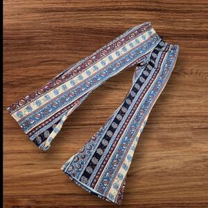 Windsor Floral Patterned Flare Boho Pants Long Length